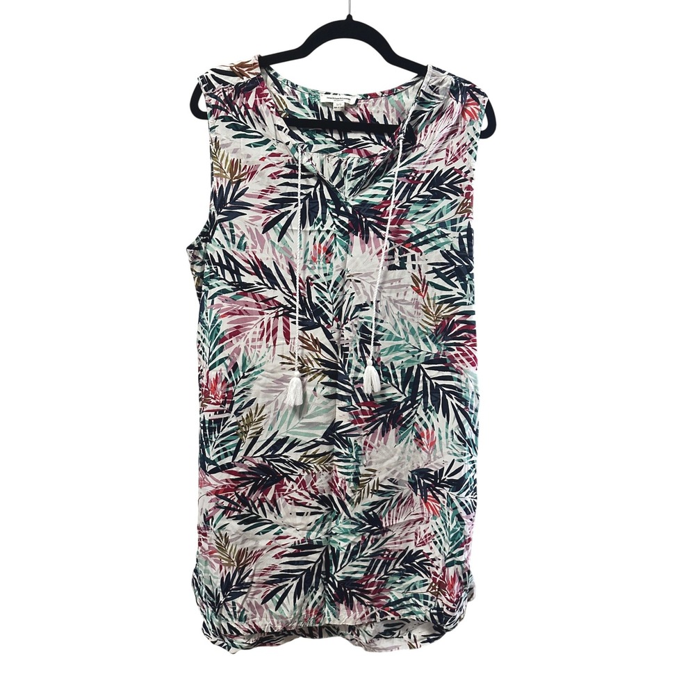 BeachLunchLounge Kayla Tropical Palm Leaf Sleeveless Mini Dress Tassel V-Neck L